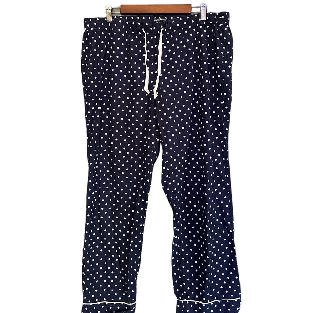 J Crew Mercantil Blue White Polka Dot Cotton Pants Elastic Size Womens Large